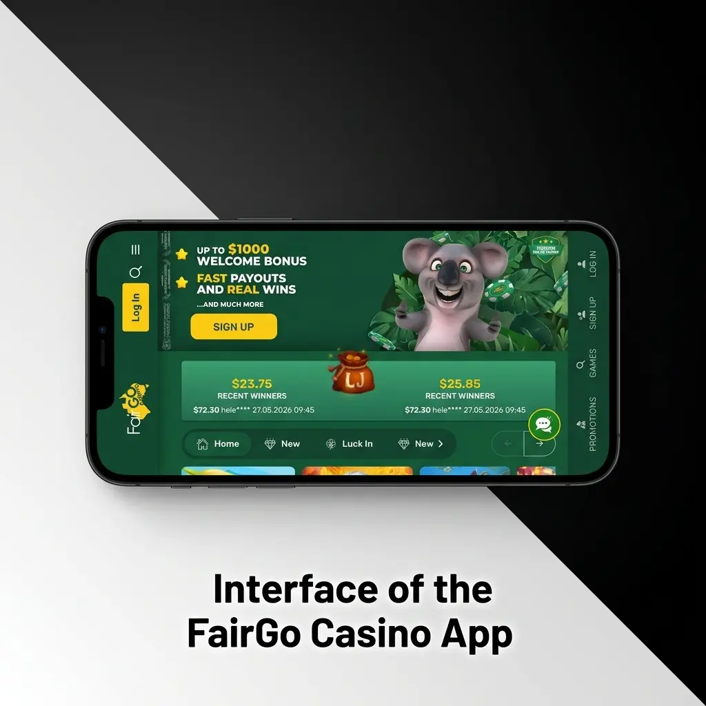 FairGo Casino app dark-themed mobile interface