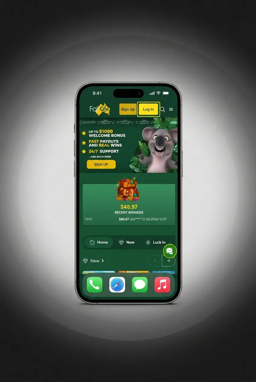 FairGo Casino app login screen on a mobile device
